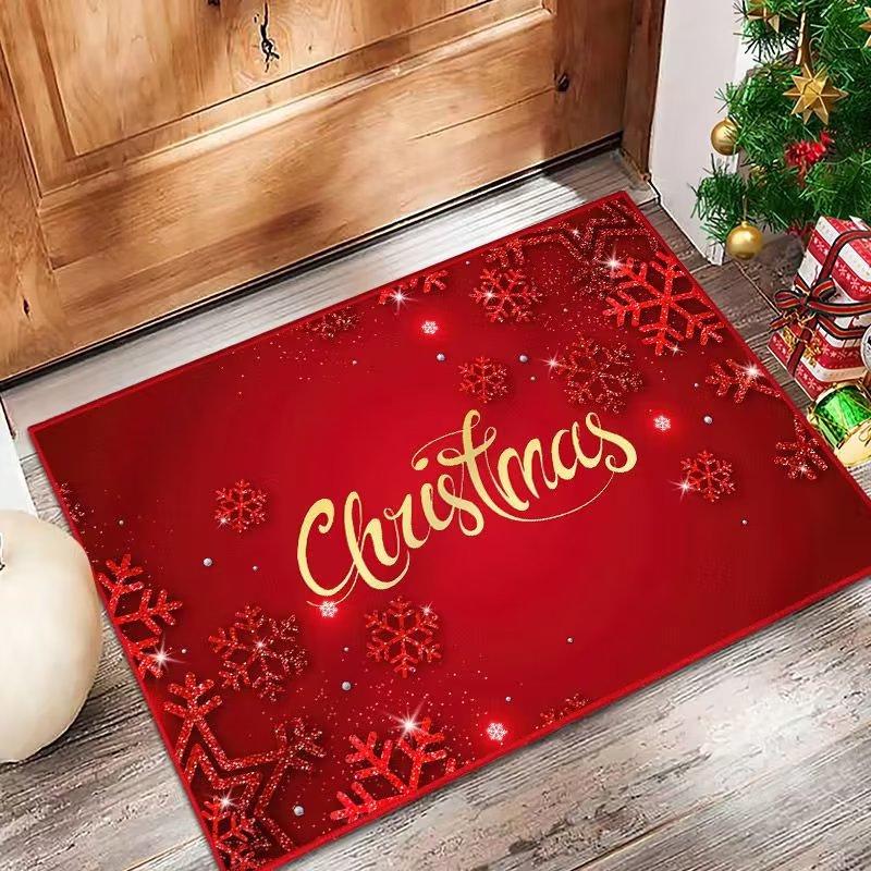 Festive Red Non-slip Absorbent Door Mat - Christmas Crystal Velvet