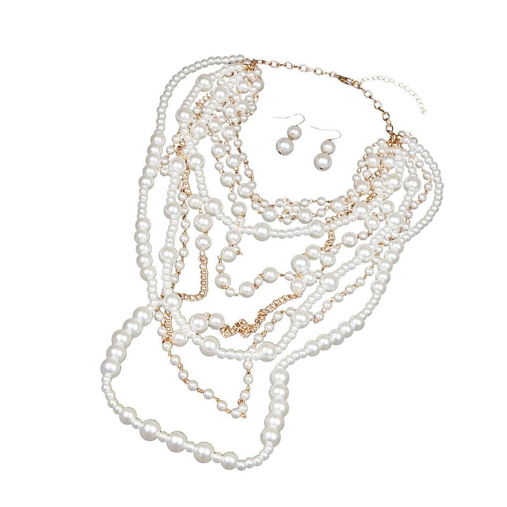 Statement Long Pearls Necklace With Earrings Set for Trendy Women Seek Unique Styles In Fashion Accessories Daily Use