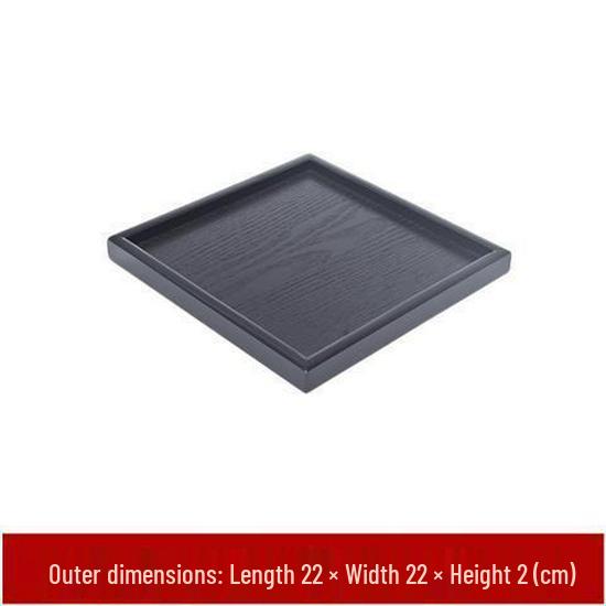 Rectangular Japanese Black Wooden Serving Tray - Solid Wood Plate for Dinner, Tea, or Water Cups. Perfect for Retro Restaurant Decor.