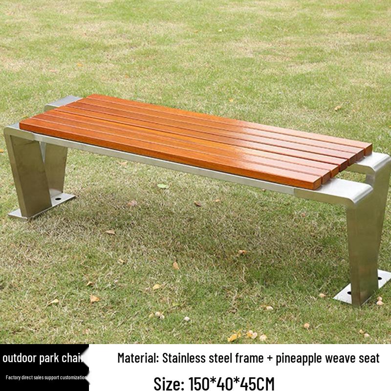 Stainless Steel & Solid Wood Outdoor Anti-Corrosion Park Bench for Garden or Courtyard Use