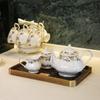 Bone China Tea Cup and Saucer Sets,Porcelain Tea Set with Teapot, Sugar Bowl,Creamer Pitcher,Floral Vintage Tea Cups and Saucers for Party Gift Giving