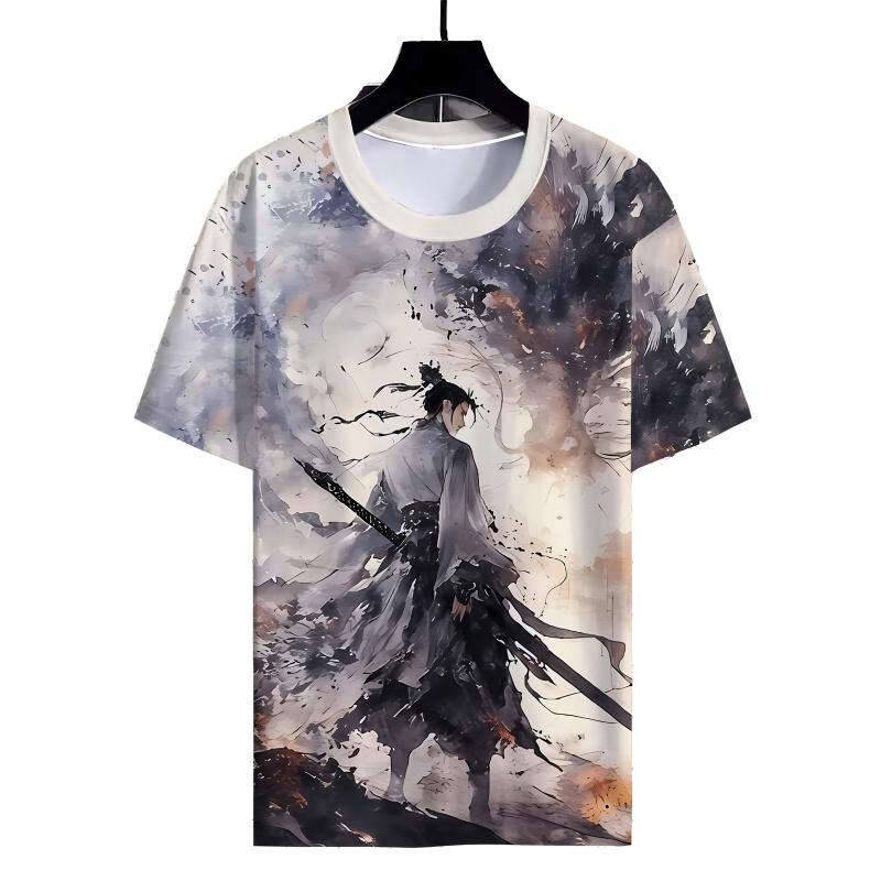 3D Printed Chinese Painting T Shirt For Men Landscape Flowers Pattern Short-Sleeved