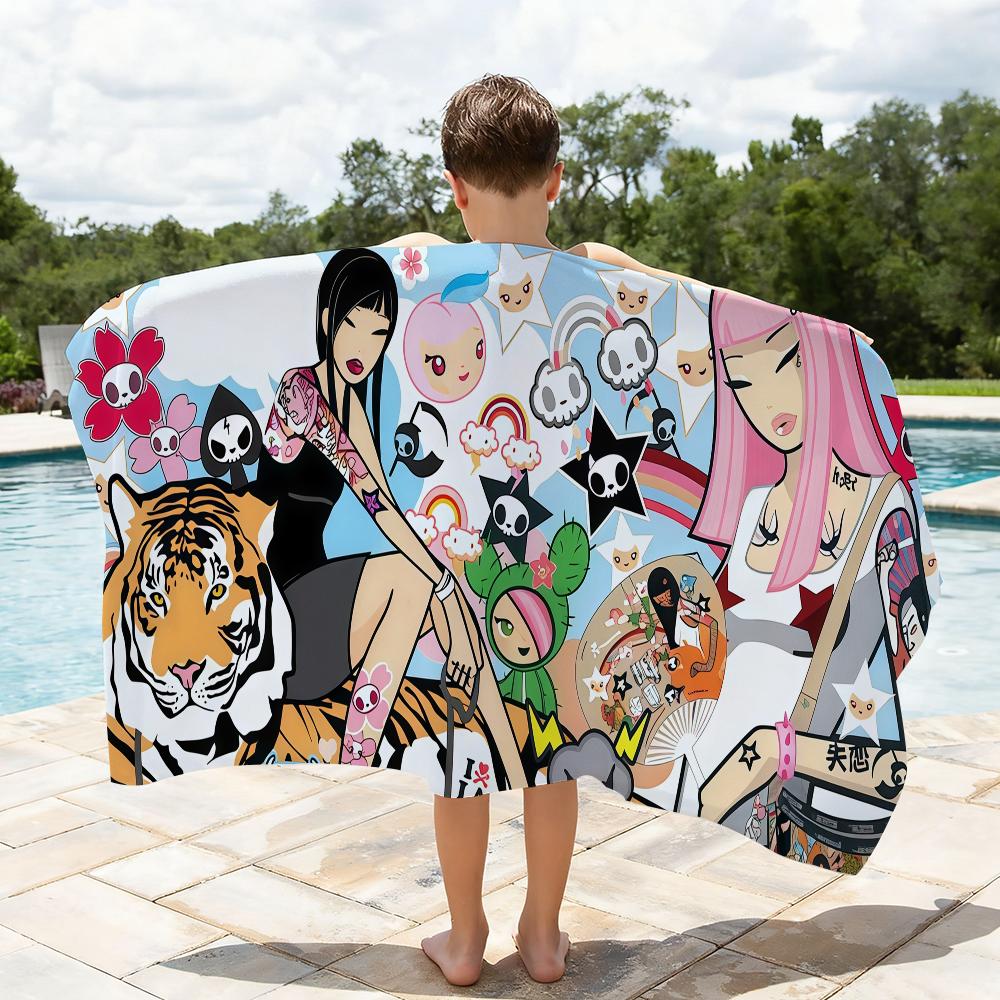 T-shirt Tokidoki Serviette Séchage Rapide Serviettes de Plage Conviennent pour Piscines Camping Yoga et Salle de Sport
