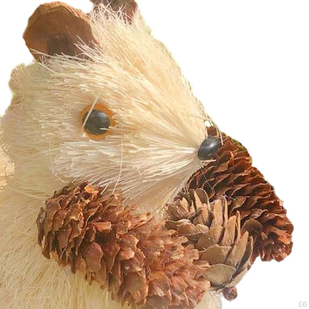Animal Sculpture Garden Statue Ornaments Decoration Pine Cone Decorative Straw Squirrel Figurine