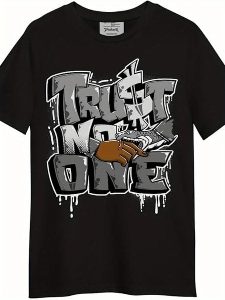 

Black Cotton Men s T Shirt | Trendy Trust No One Graffiti Print Edgy Snake and M