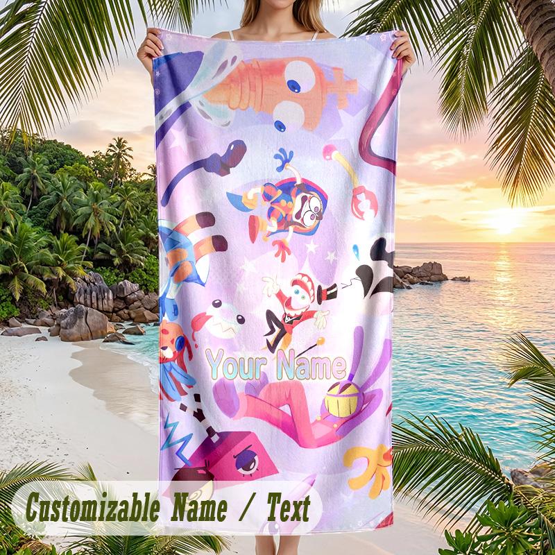 The Amazing Digital Circus Beach Towel, Personalized Custom Text, Quick Dry Soft Large Towel For Swimming Pool Travel
