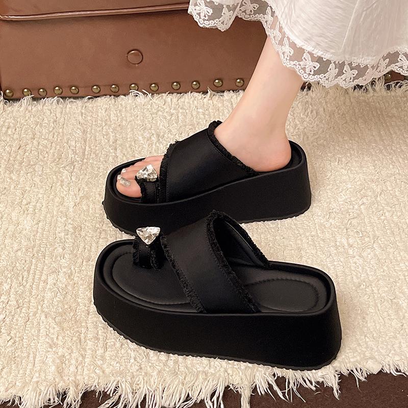 Fashion Fashion Platform Flip Flops Summer New Round Toe Cover Toe Soft Sole Anti-slip Wear-resistant Wedge Shoes