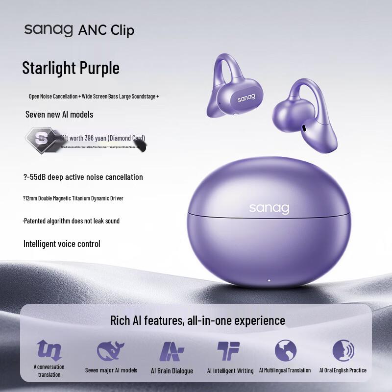 SANAG ANC Ear-Clip Bluetooth Headset