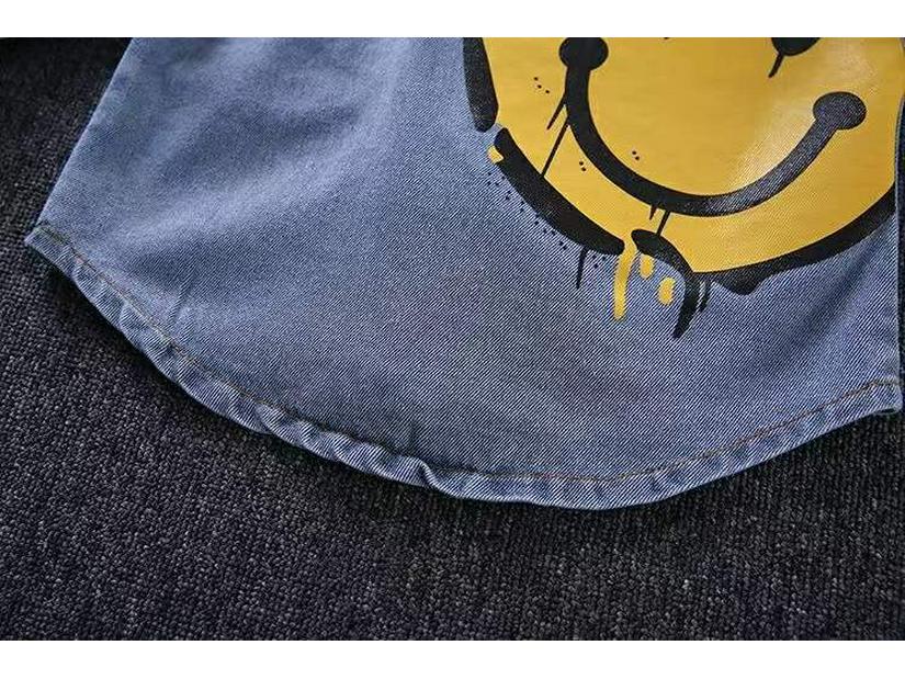 Boys' Smiley Face Denim Set: Fashionable 2026 Star T-shirt for Toddlers and Young Children