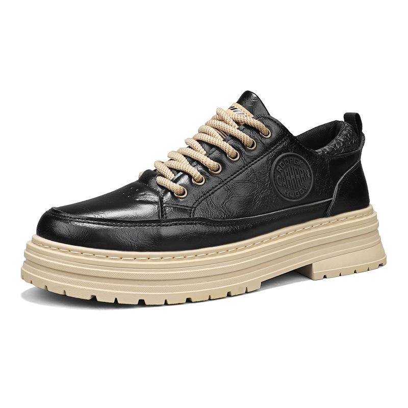 thick-soled tooling leather shoes men's casual shoes low-top Martin boots leather surface waterproof breathable board shoes sports men's shoes
