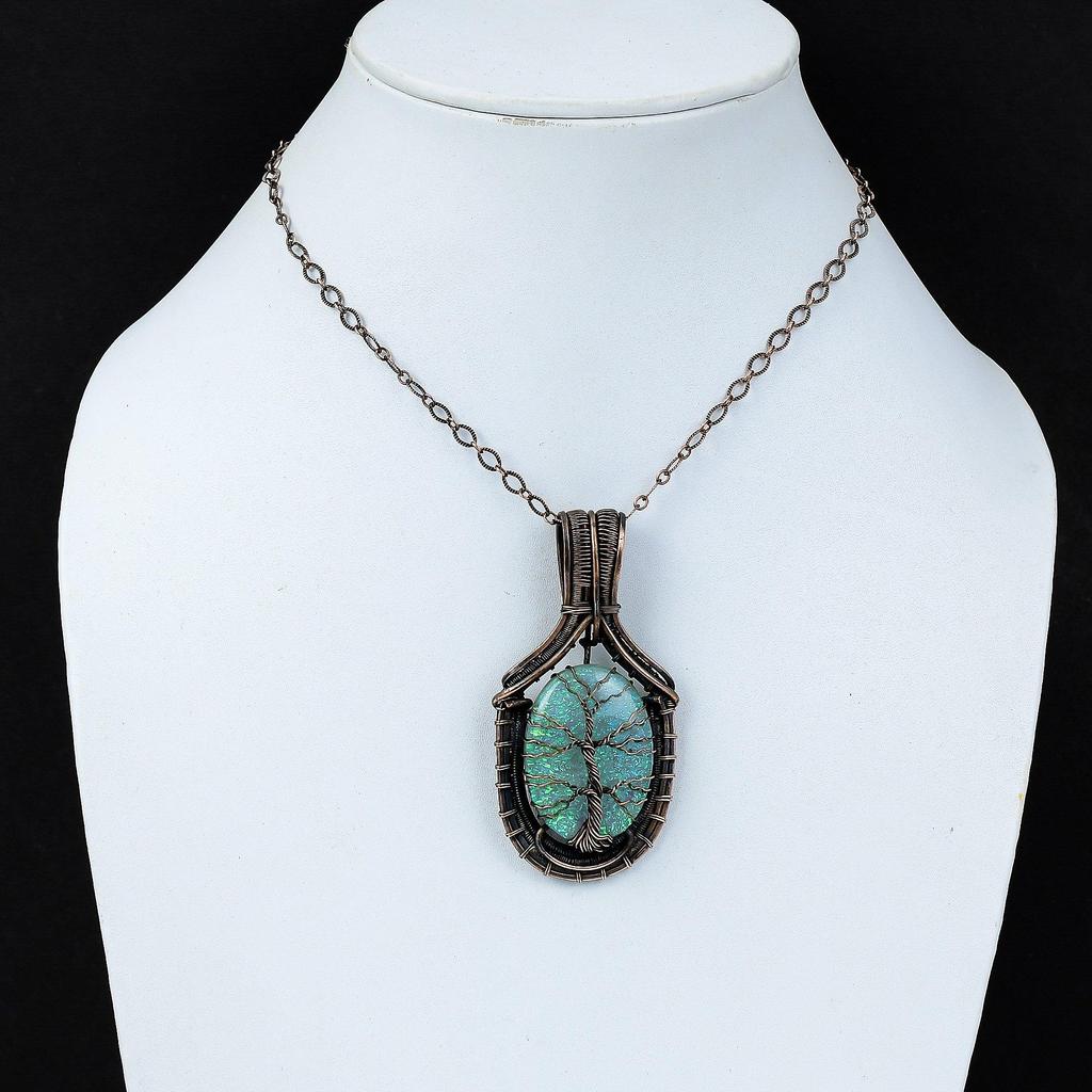 Tree Of Life Australian Triplet Opal Gemstone  Jewelry Pure Copper Wire Wrapped Handmade Pendant For Gift