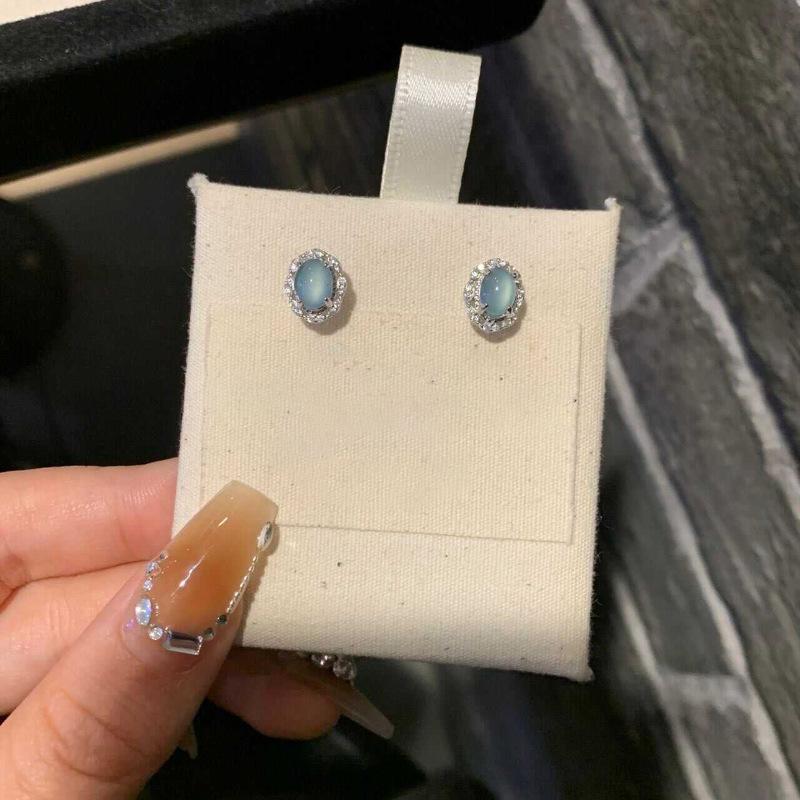 

PANJBJ 925 Sterling Silver Blue Crystal Studs Earrings For Women Zircon Geometry Design Sweet Banquet Jewelry Gift Dropshipping