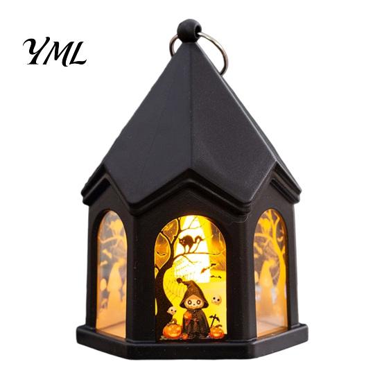 Dark Fairy Tale Decor Halloween Pumpkin Lantern, Gothic House Shape LED Flickering Candle Light Battery Operated Lanterns for Party, Spooky