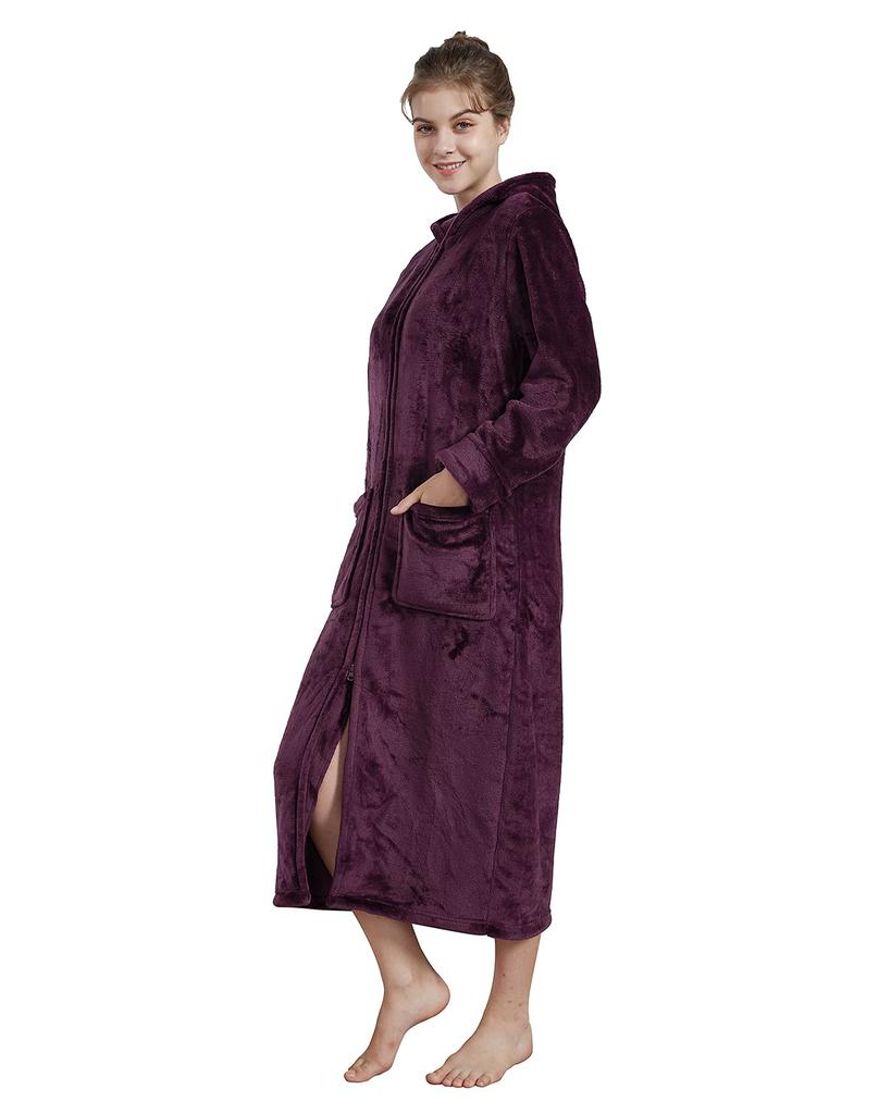 HONOUR FASHION Hooded Wearable Blanket for Men and Fluffy Pajamas for Loungewear and Perfect for Fall and Boa Wine Size M Women, Long, Warmth, Winter,