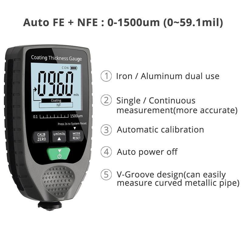 Precise Instrument Handheld Backlight LCD Display Digital Paint Coating Thickness Gauge Car Paint Meter Tester Auto Function Fe/NF Precise Instrument Handheld Backlight LCD Display Digital Paint Coating Thickness Gauge Car Paint Meter Tester Auto Function Fe/NF
