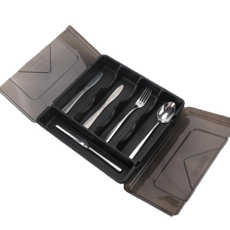 Plastic Cutlery Tray for Kitchen Drawers Portable Cutlery Holder with Transparent Lid Sealed Dustproof Cutlery Organiser Trays