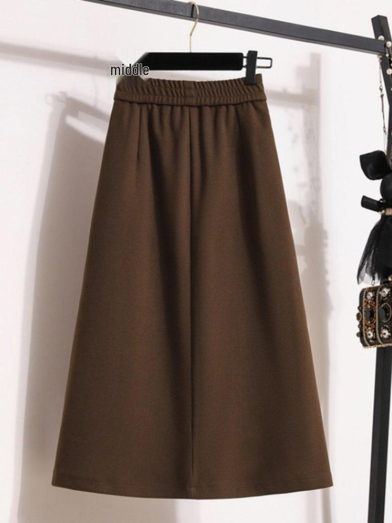 Fluffy Mid-Length Plus Size A-Line High Waist Split Skirt for Women - Autumn/Winter