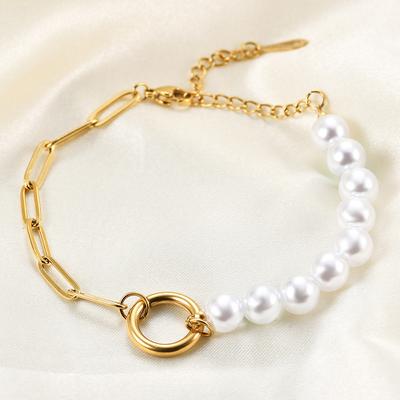 Neues einfaches, anmutiges All-Match-Armband aus 304-Titanstahl mit Imitationsperle für Damen