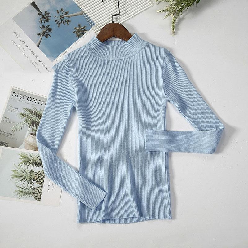 Long Sleeve Half High Neck Sweater Women's Pullover Solid Color Slim Knit Bottoming Shirt Elegant and Comfortable Women's Clothes