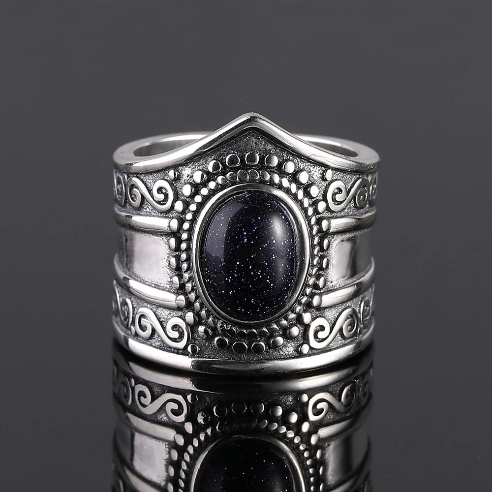 S Srebrny Pierścionek dla Kobiet Owalny Okrągły Kształt Kropli Wody Naturalny Błękitny Piaskowiec Pierścionek Prezent Kształt Słońca Retro Luksusowy Delikatny