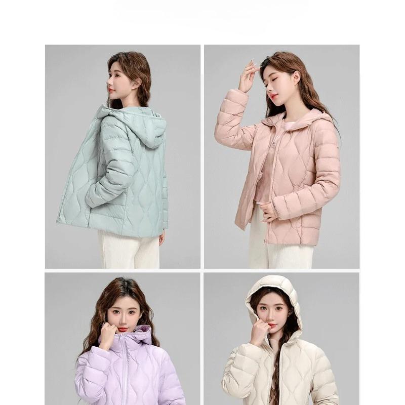 Lightweight Women Down Jacket Hooded White Duck Down Warm Thin Coat Korean Style Puffer Jacket