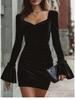 European & American Style Black Velvet V-Neck Slim-Fit Long-Sleeved Dress – Autumn/Winter Fashionable Short Skirt for Women
