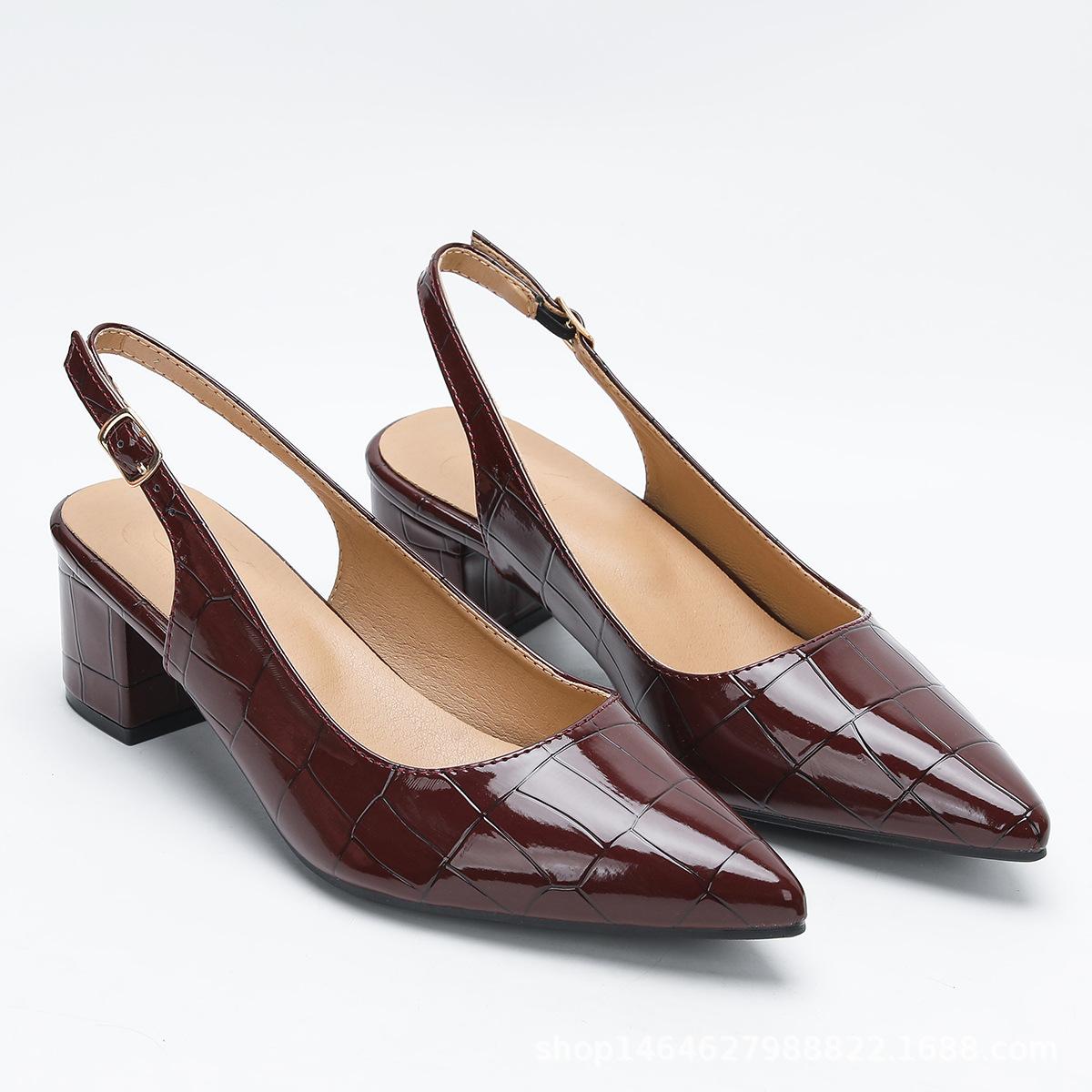 

Women s spring and summer new simple style heel back lift low heel sandals fashion pointed high heels 43 бронзовый