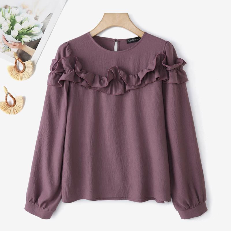 ZANZEA Women Loose Casual Round Neck Long Sleeve Blouse