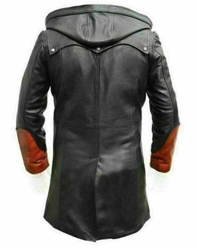 Halloween Lambskin Leather Formal Handmade Hooded Black Stylish Men Trench Coat