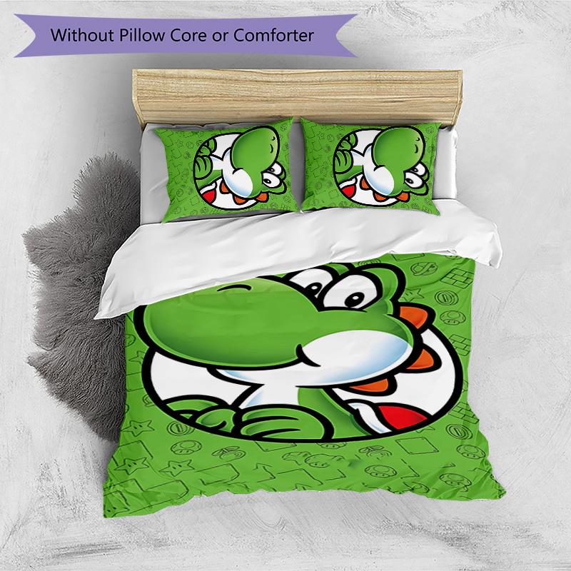 Yoshi dinosaur Printed 3PCS Bedding Set Soft Breathable Duvet Cover Pillowcases Set Washable Bedroom Decor Home Gift