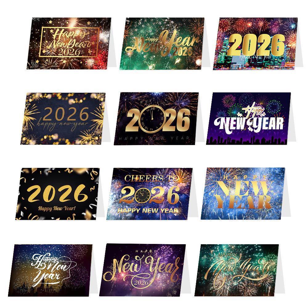 Year New Greeting Card With Gold Black Color Greeting Cards Envelopes And