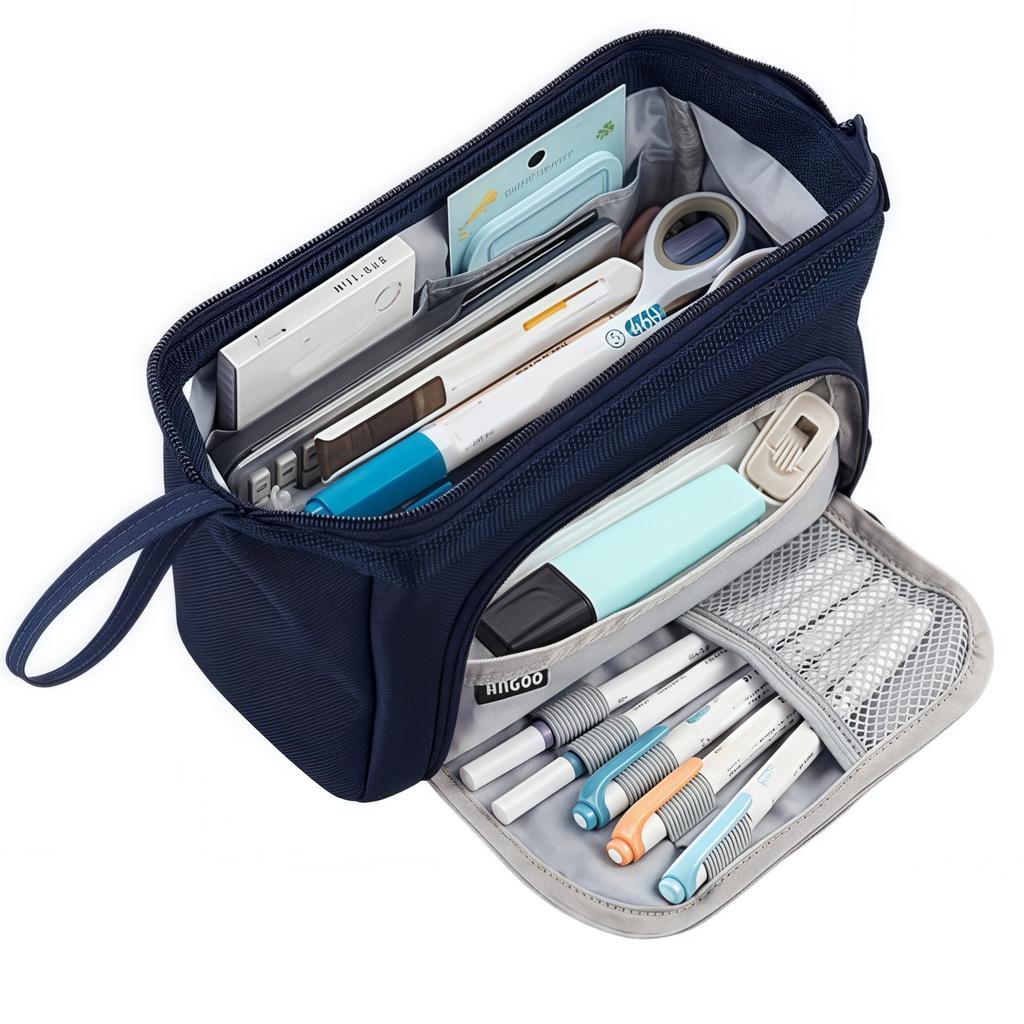 Large Capacity Portable Pencil Case Multi-Compartment Oxford Cloth Pencil Case Office Stationery Storage Desktop Organization
