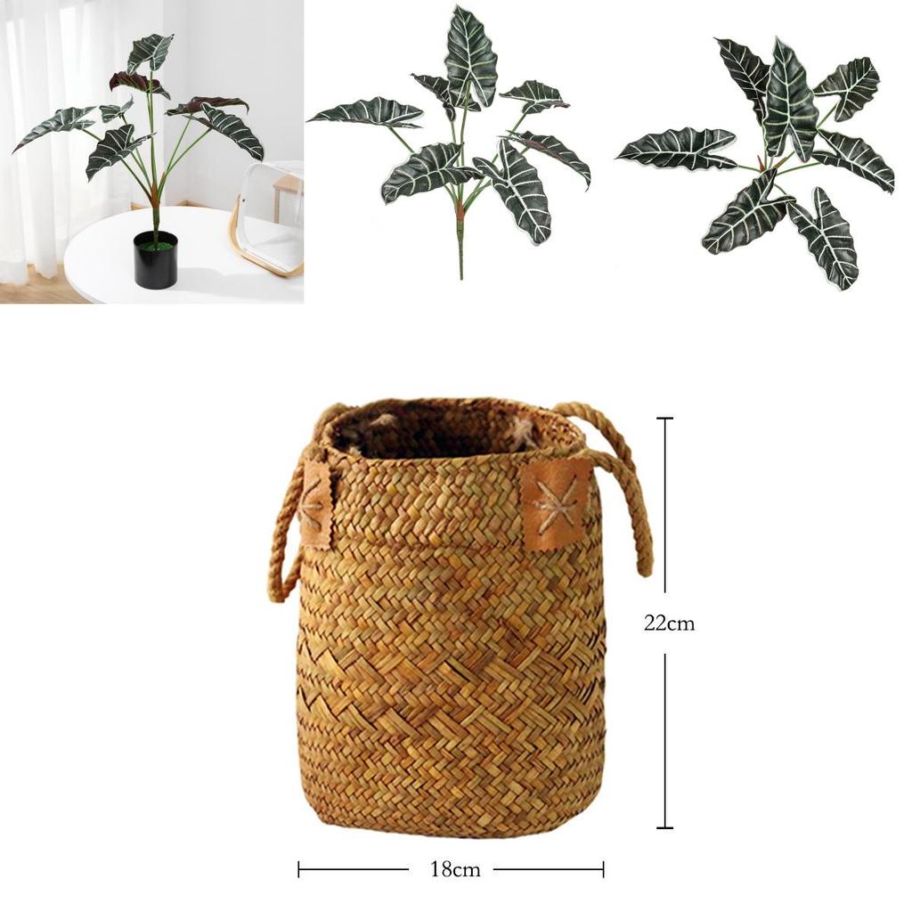 Style Artificial Alocasia Odora Leaf Plant With Handcrafted Basket For Home Decor