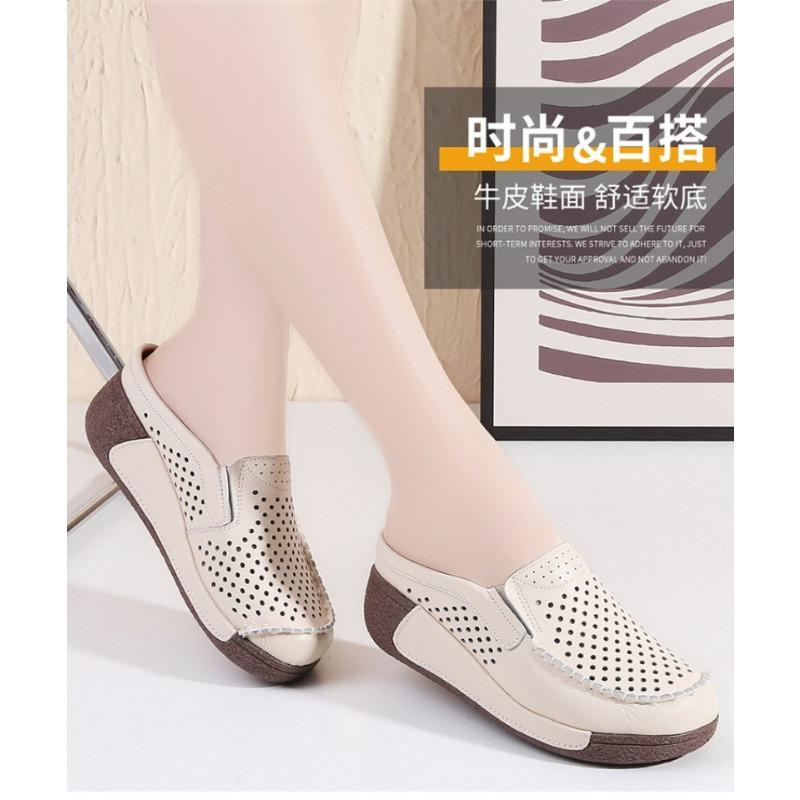 Tongs en cuir pour femmes Nouvelles chaussures d'été Décontractées Respirantes Creuses