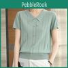 Summer Tshirt Ice Silk Womens Short Sleeve Young Mom Summer Style Knitted Thin Collar Top