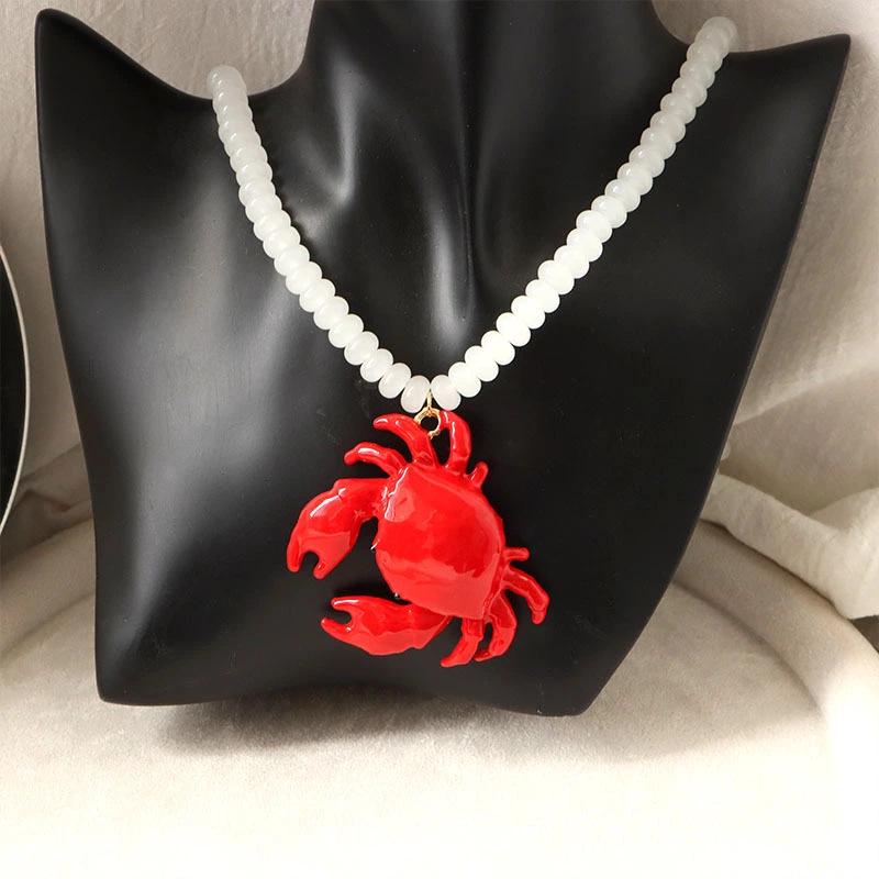 Seaside Resort Style Red Crab Beaded Cartoon Necklace