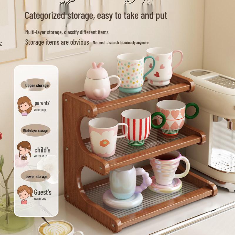 Solid Wood Multi-layer Teacup Display & Storage Rack for Desktop or Countertop