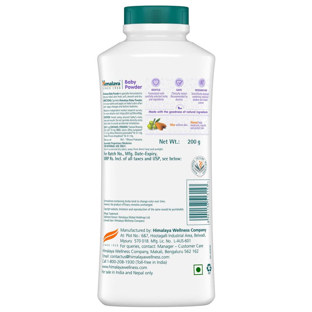 Himalaya Herbals Baby Powder 200g Pack Keeps Skin Soft Dry Nourished with Olive Oil Almond Oil and Natural Herbal Care