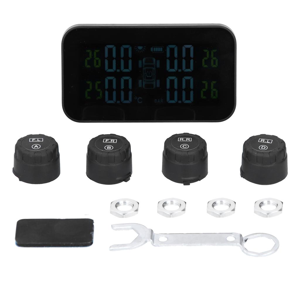 LCD-display Bil TPMS Däcktrycksövervakningssystem med sensor Solcellsladdning USB-laddning