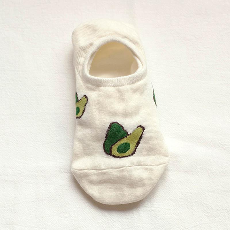 5 Pairs of Cartoon Short Socks with Avocado Summer Women's Socks Boat Socks Fashionable Printed Casual Women's Socks