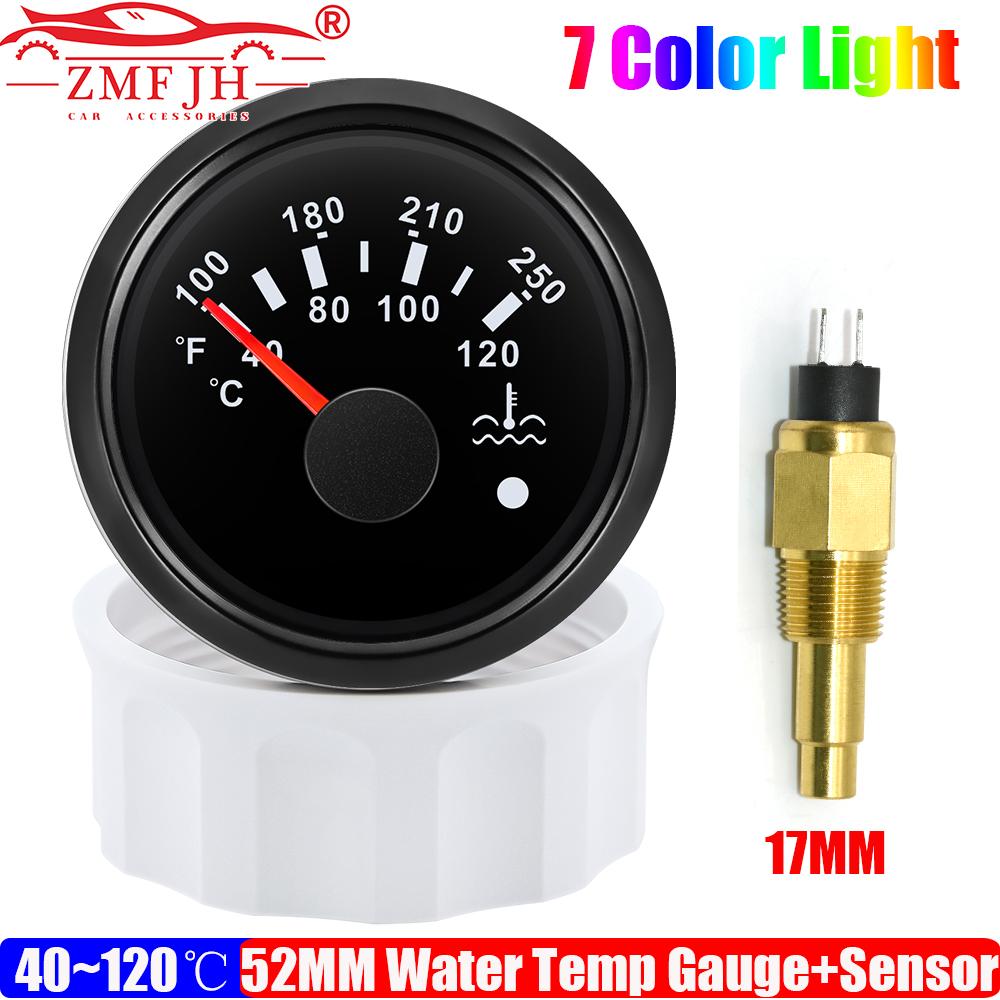 7 Color LED 52MM Water Temperature Gauge + Water Temp Sensor 12MM,14MM,16MM,17MM,21MM for Marine Boat Yacht Car Flash Warning