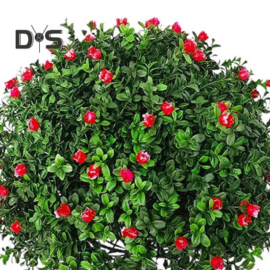 Artificial Camellia Topiary Ball Simulated Topiary Trees with Red Flowers UV Resistant Faux Greenery Shrubs with Ground Spike for Garden Porch Patio