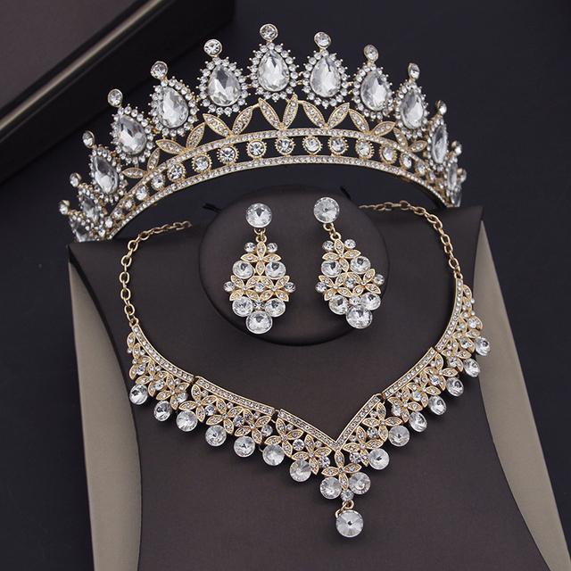 Baroque Blue Crystal Bridal Jewelry Sets for Women Tiaras Crown Earrings Necklace Sets Bride Wedding Dress Dubai Jewelry Set