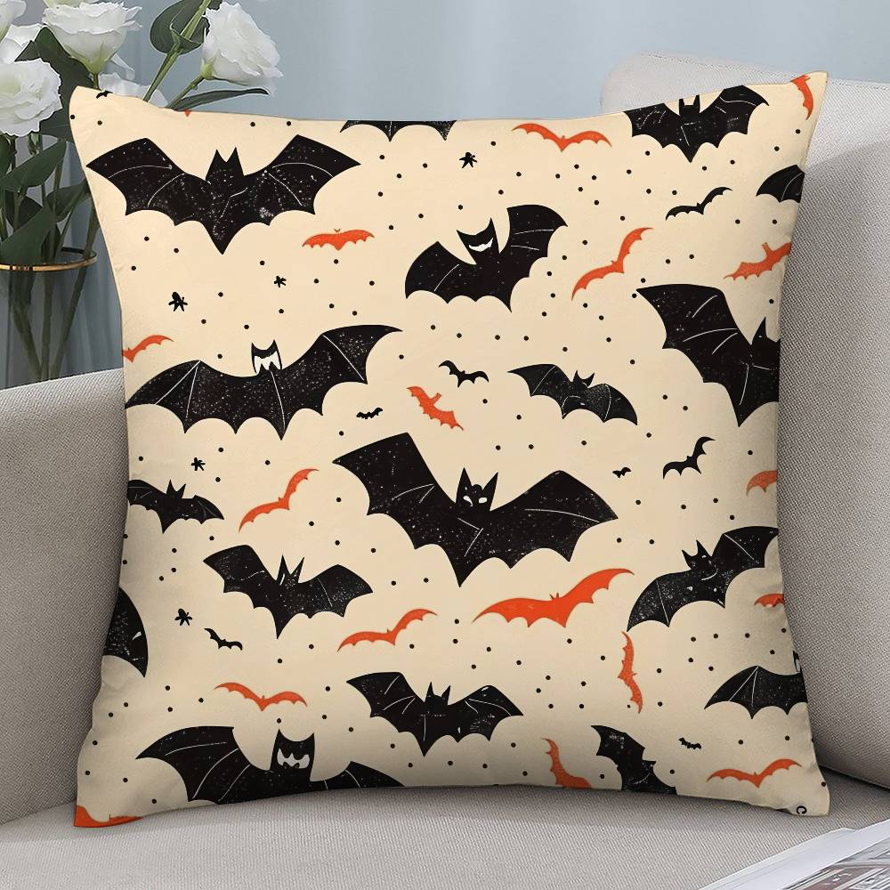Halloween Scary Bats Pillow Case Short Plush Double-Sided Print Square Throw Pillow Covers Sofa Home Cushion Decor