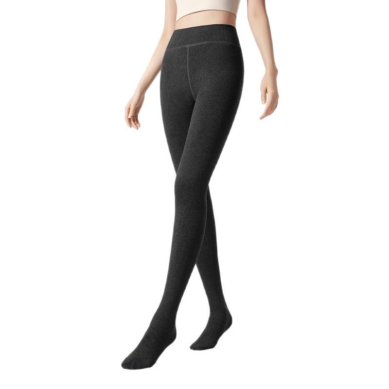 Thin Stripe Slim-Fit Fleece-Lined Women's High-Waist Grey Tights for Autumn & Winter, Non-Shedding