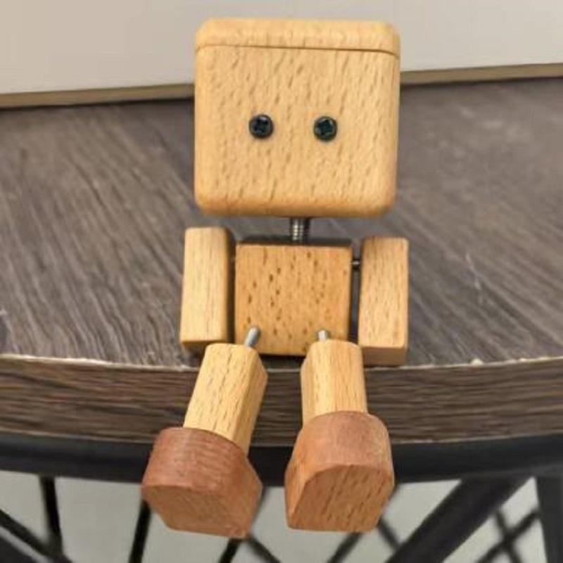 Wooden Man Figurine Shaking Wooden Man Figure Decoration Desktop Dashboard Funny Sculpture Ornament for Family Outings Road Trip