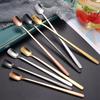 1PC In Acciaio Inox A Testa Quadrata Cucchiaino Manico Lungo Posate Caffè Cucchiaini Da Tè Dessert Gelato Mini Scoop Stoviglie Da Cucina
