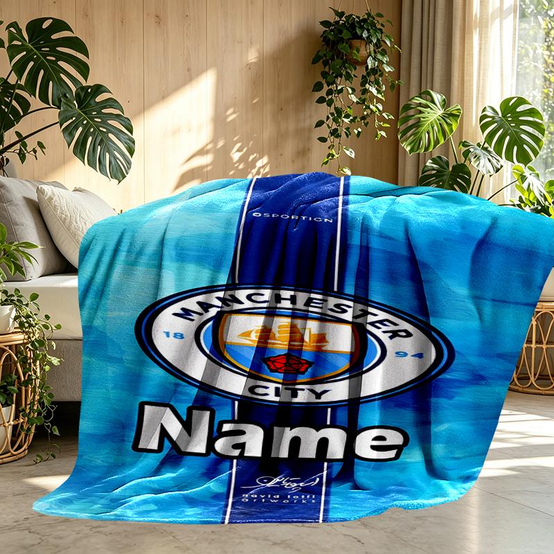 Custom Name Personalized Manchester City FC Print Blankets, Home Decor, Bedroom, Sofa, Camping, Couch, Gifts for Birthday Christmas