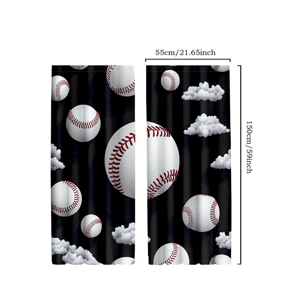 2pcs Classic Baseball Ball Polyester Curtains, Sports Themed Drapes In White, Gray, and Red for Game Rooms, Home Decor