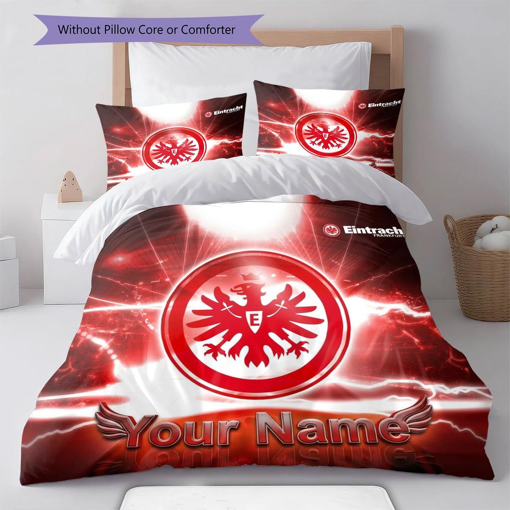 Eintracht Frankfurt Custom Name Pattern Bedding,Quilt Set Quilt Cover Pillowcase Home Birthday Gift(1 * Duvet Cover + 2 * Pillowcase, Without Core)